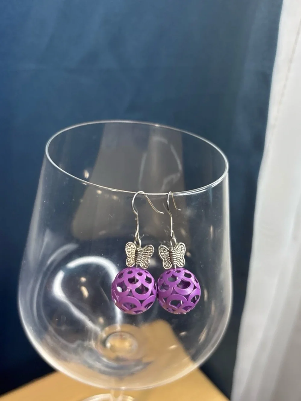 Purple Butterfly Filigree Orb Drop Earrings - Women Jewelry